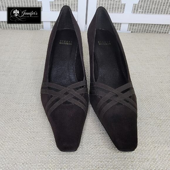 Stuart Weitzman Women's Brown Suede Criss Cross Toe Strap Kitten Heels - Picture 3 of 14